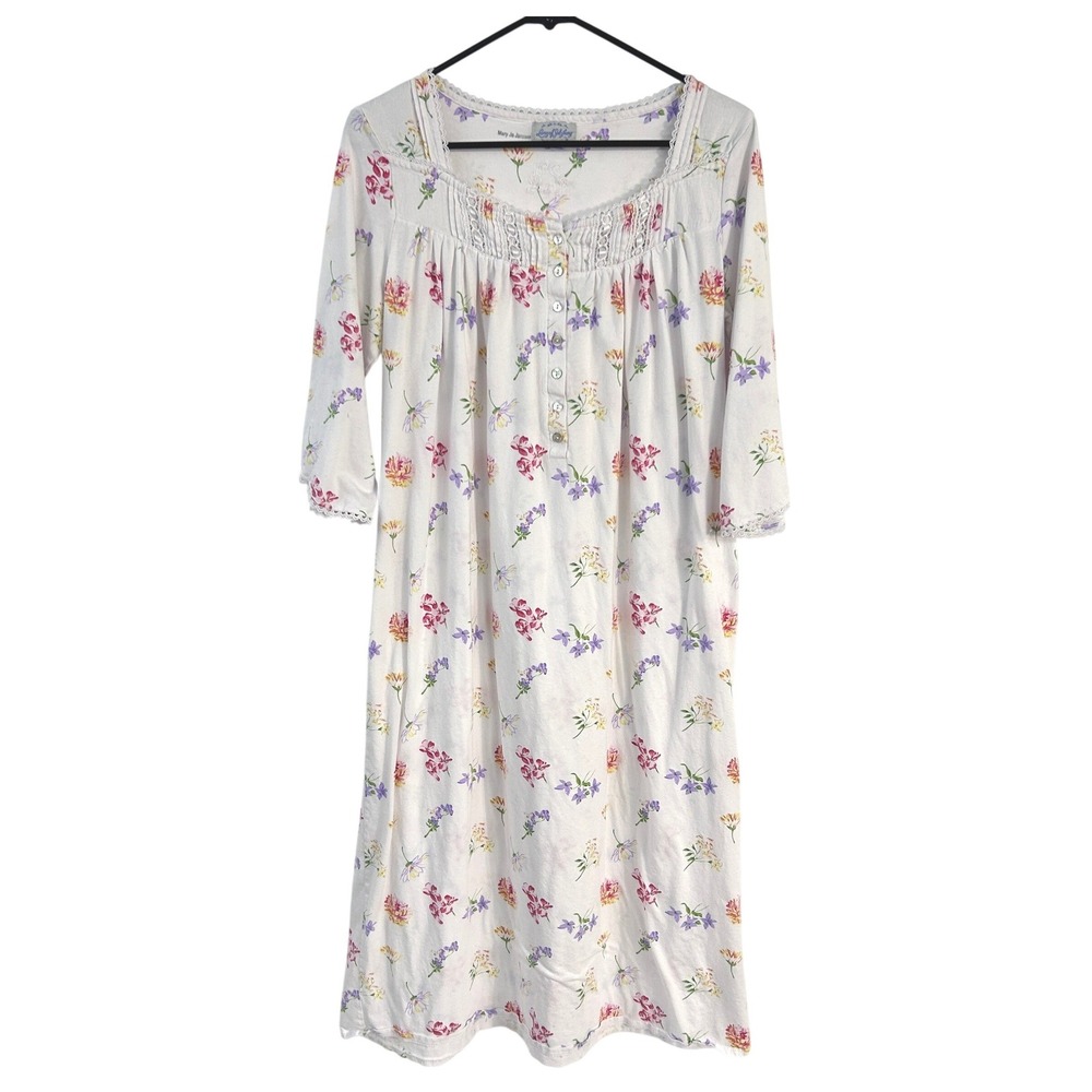 Lanz of Salzburg Nightgown Small Floral Lace Button Front Cottagecore Romantic